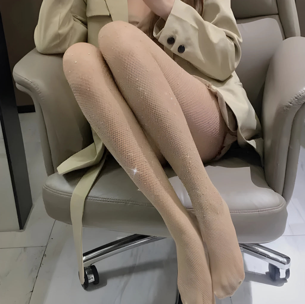 Thin nylon mesh women's fishnet stockings with diamond pattern in skin tone, black, or white.
