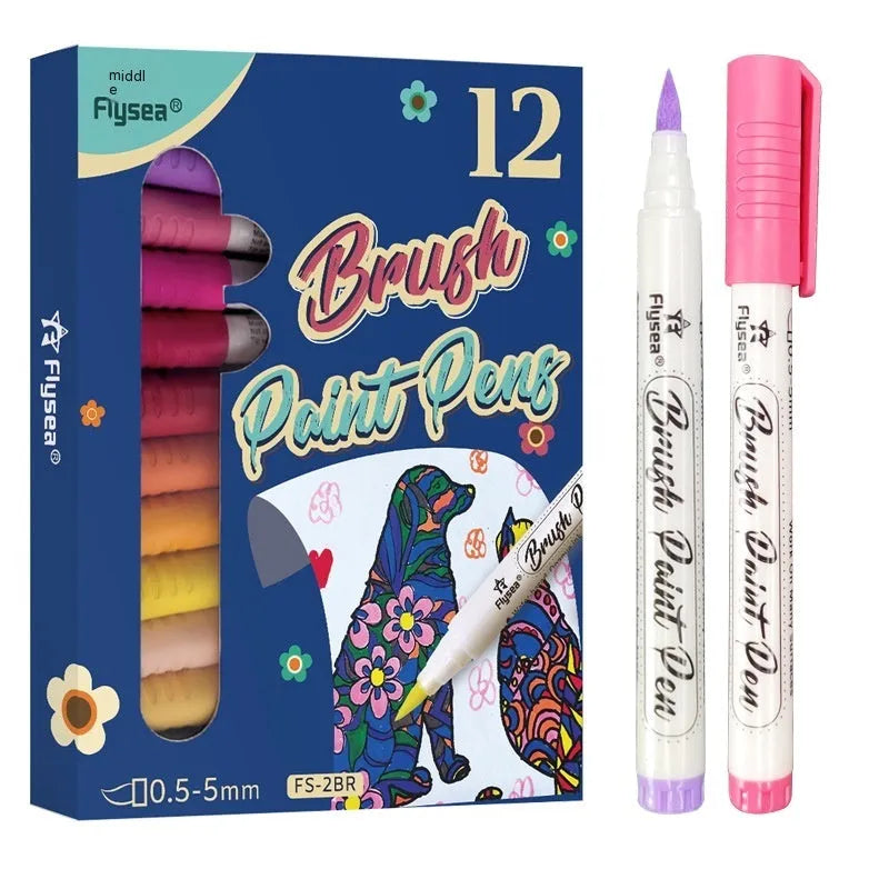 Set of soft head gouache marker pens in a case, showing variety of colours for acrylic painting and lettering.