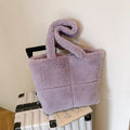 Women's plush tote bag in solid colour with large capacity, 42x30x16cm, furry texture, shoulder carry