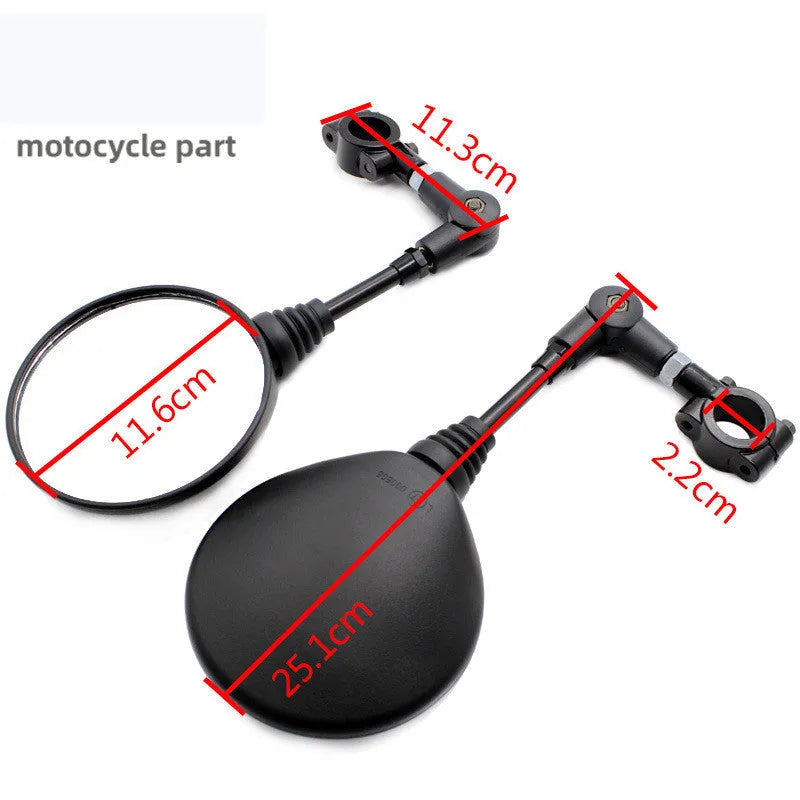 Black folding round rearview mirror with iron rod and plastic shell for motorcycles
