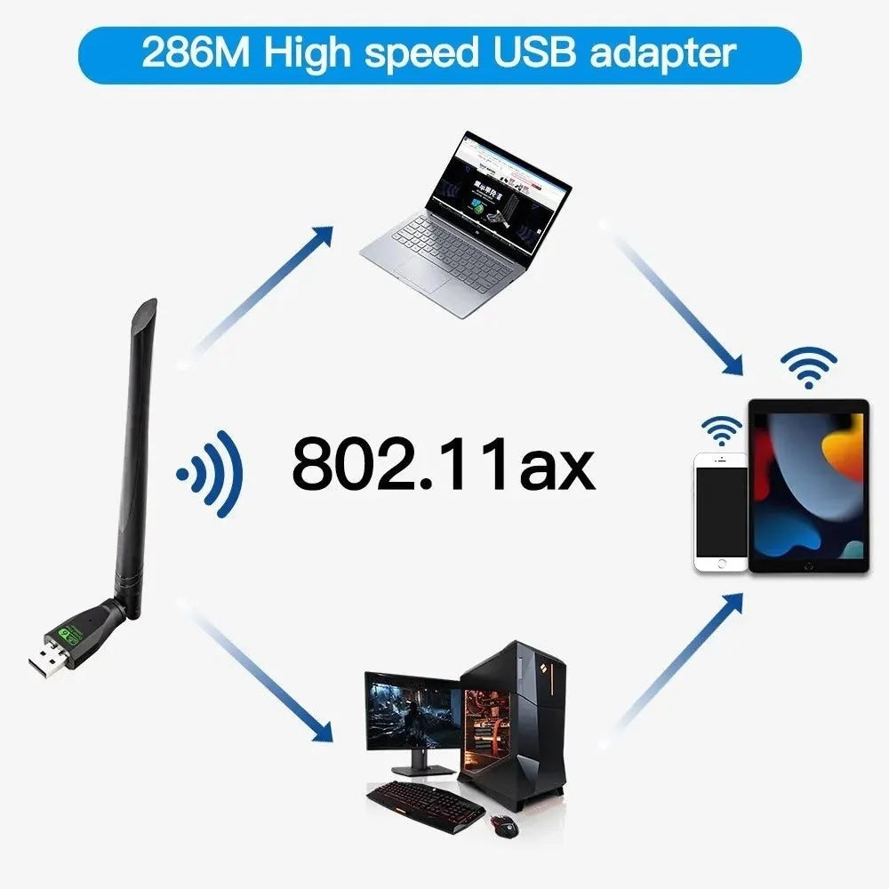 Black USB wireless network card with WiFi6 support for desktop and laptop computers