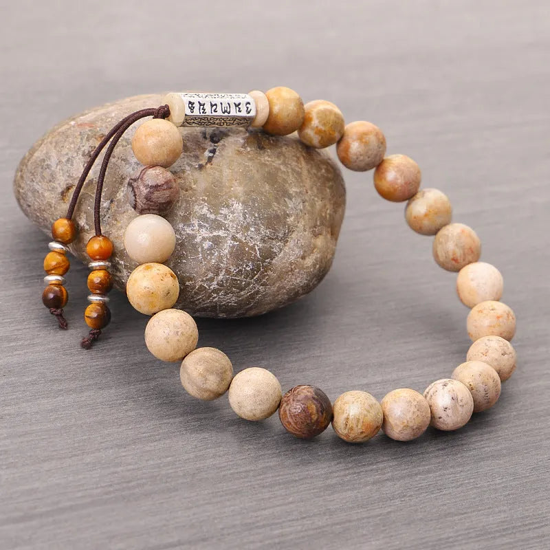 Wood colour stone bead handmade bracelet with retro simple European American style design
