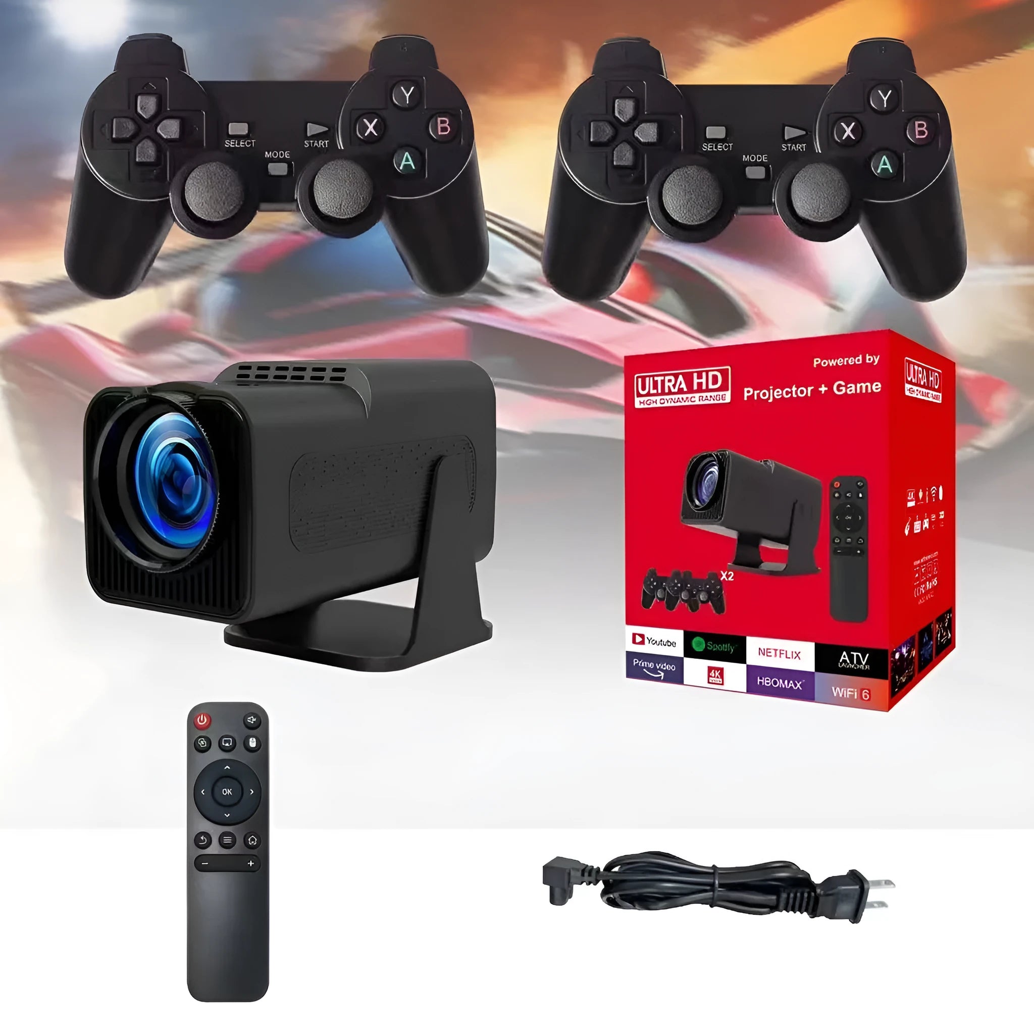 Compact wireless HD game projector with screen handle for home entertainment setup