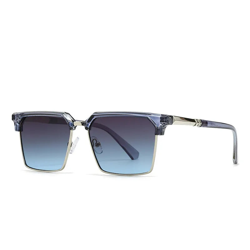 Men's square plastic sunglasses in box style, shown in one of six colour options.