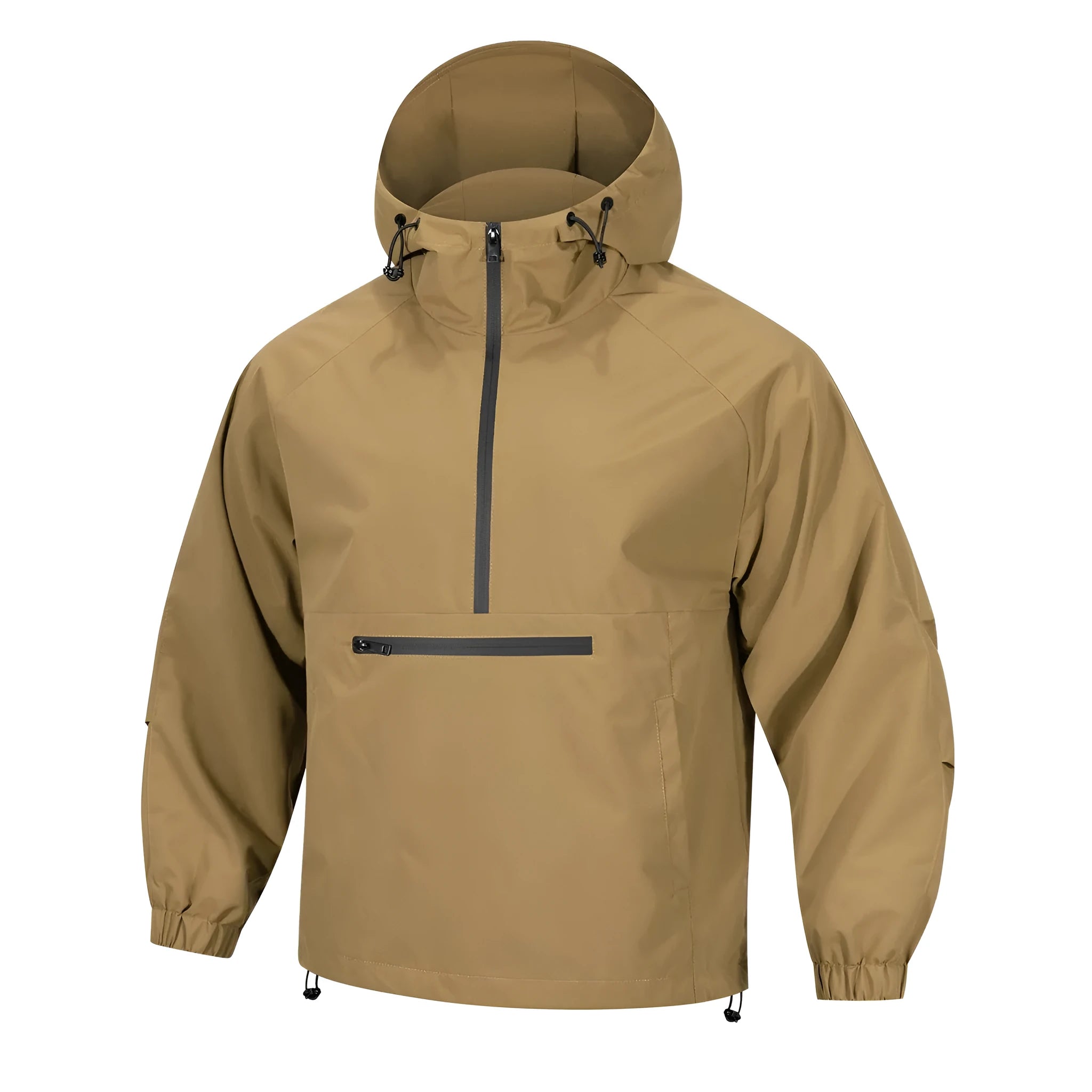 Men's light grey corduroy half-zip hooded sweater jacket with rabbit fur blend fabric in loose Korean-style fit