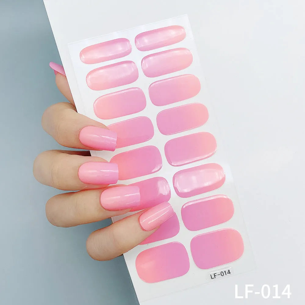 16 solid colour full nail stickers set with European and American simple designs including cross, rose, tulip patterns