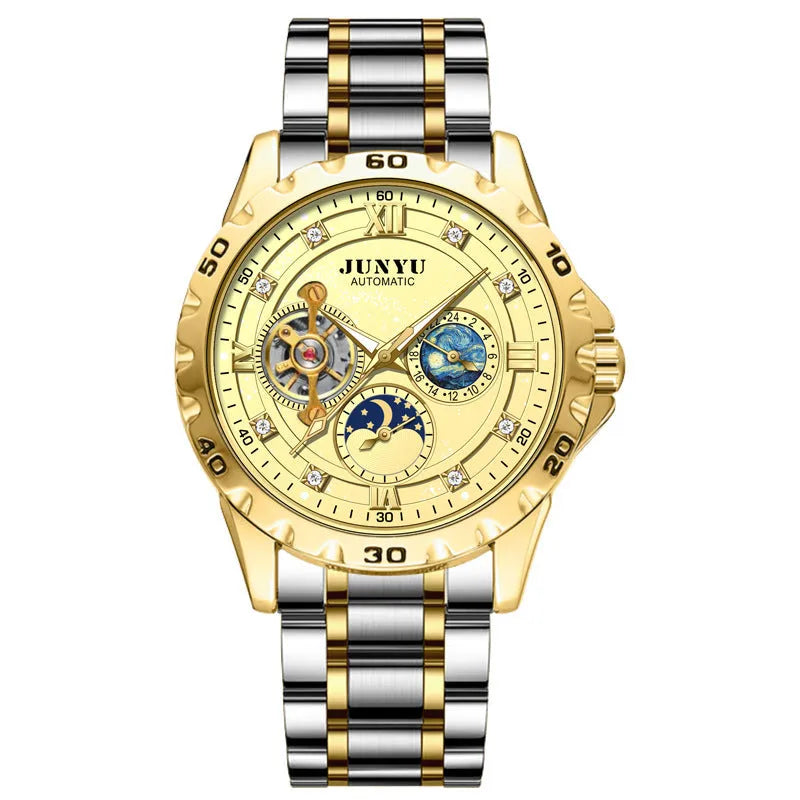 Men's waterproof automatic mechanical watch with luminous hands in silver case black face option