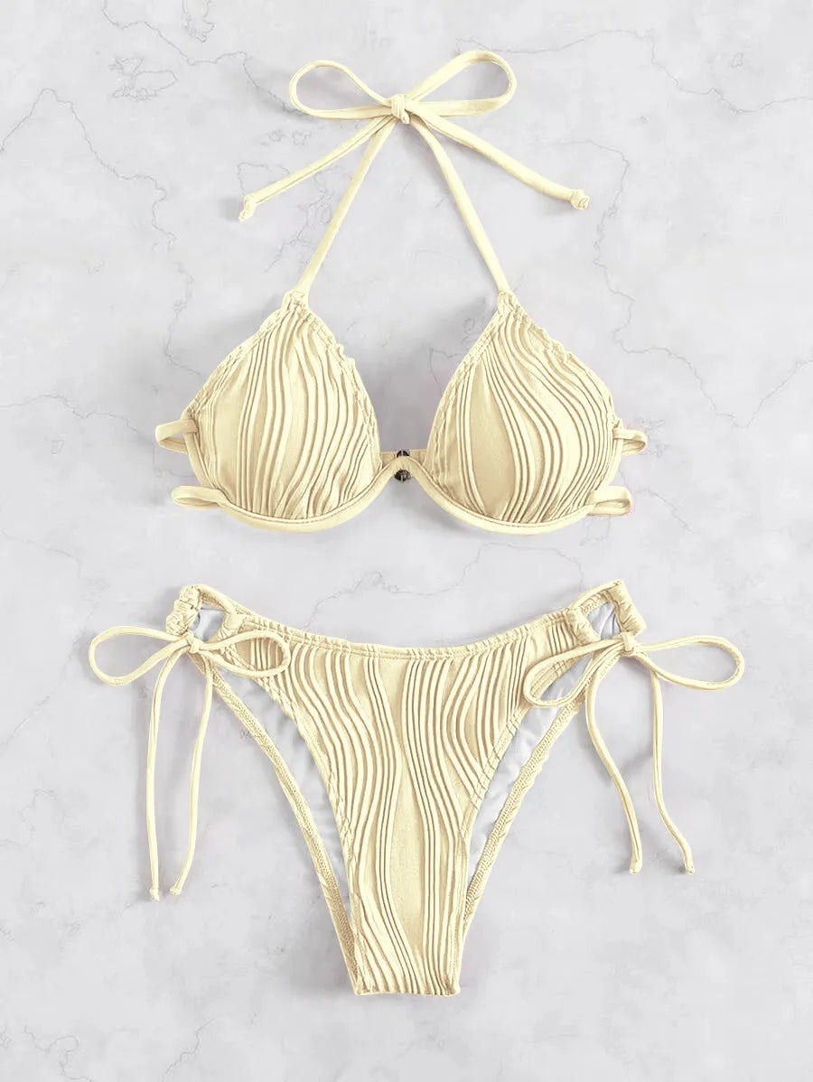 Women's steel bracket bikini swimsuit in polyester with wired top support