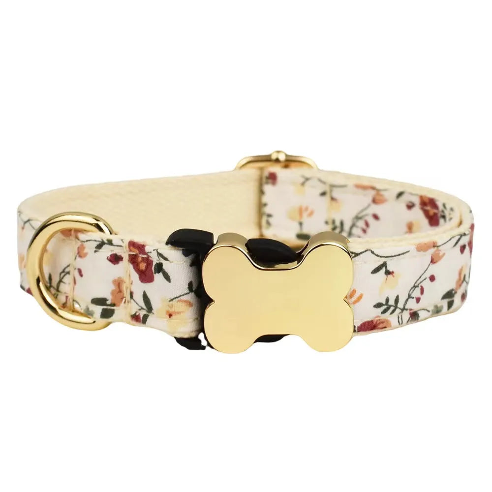 Flat fabric printed grid nylon dog collar with bone buckle in multiple colour options