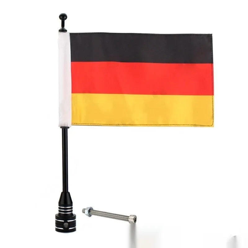 Tail box flagpole for vehicle luggage rack mounting in black or silver electroplated finish