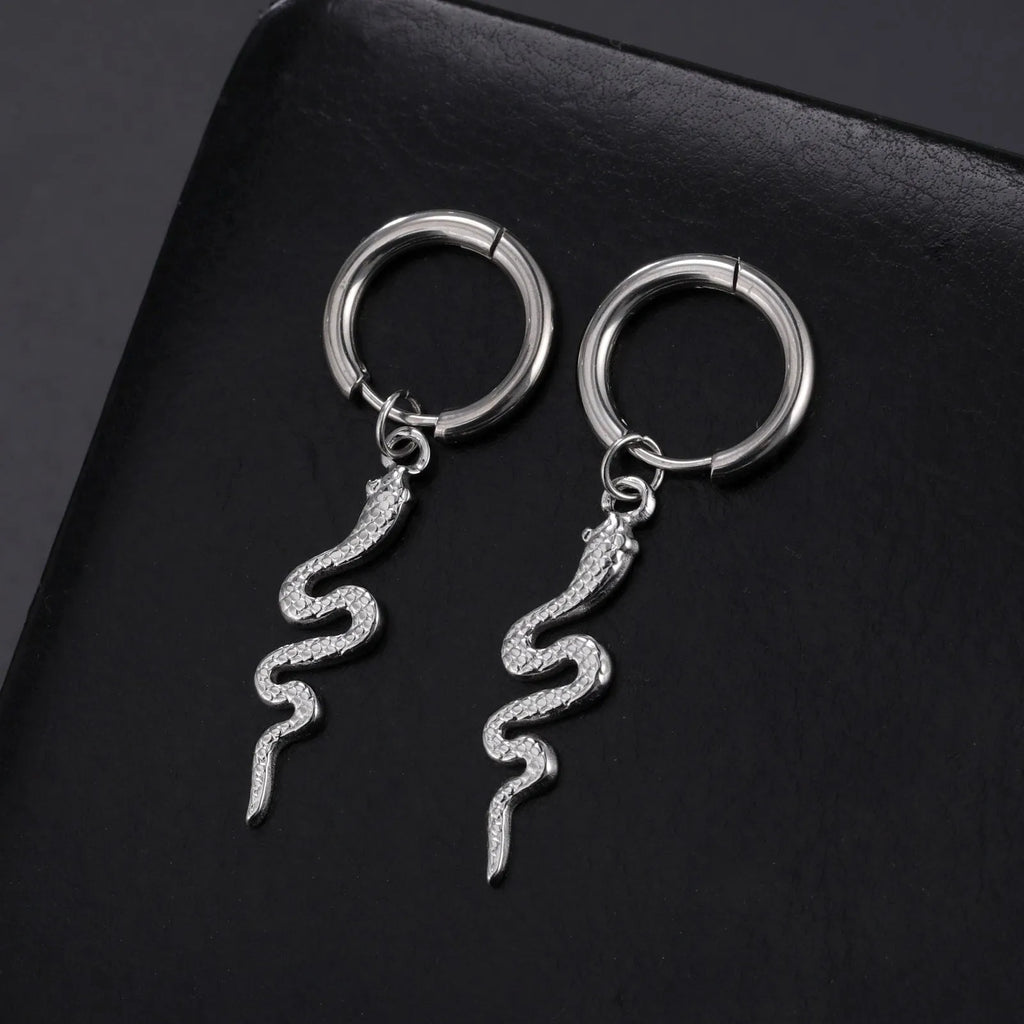 Gold plated snake-shaped vintage clip-on earrings with stainless steel construction
