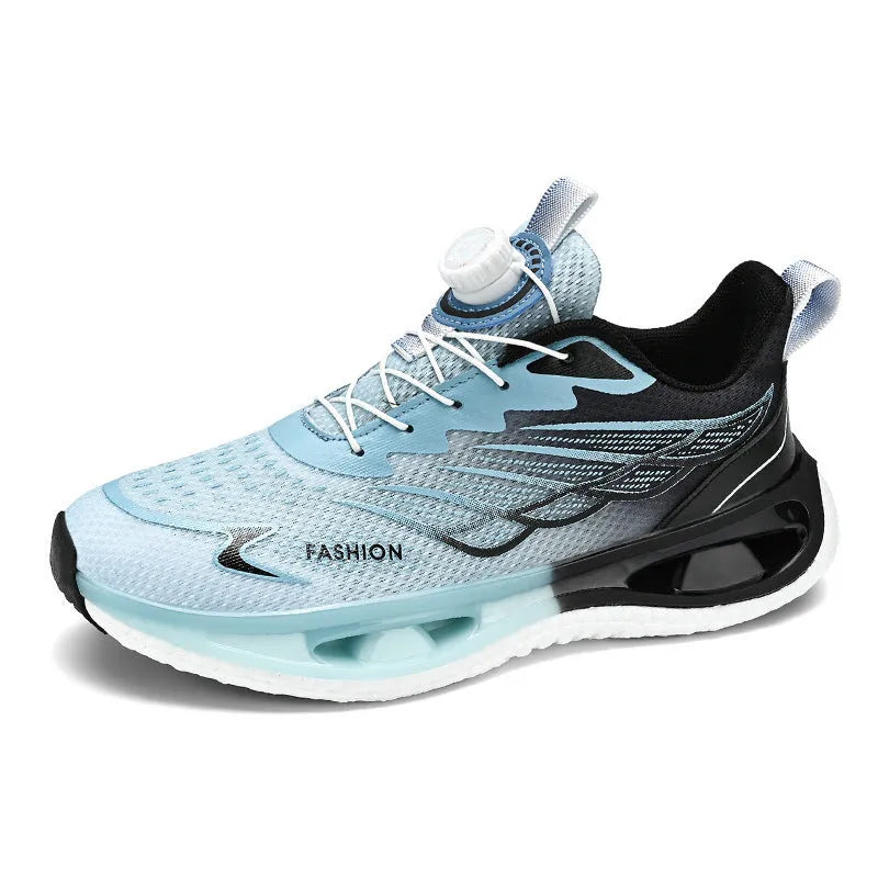 Youth rotating button sneaker in low-top design with shock absorption feature and rubber sole