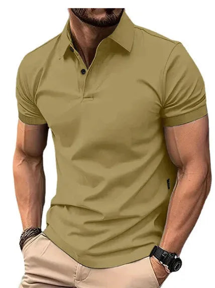 Men's slim fit solid colour short sleeve casual shirt with button front in cotton polyester fabric