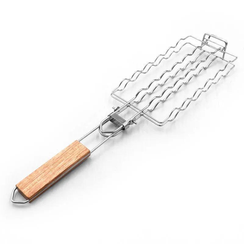 Stainless steel square folding barbecue net with black handle