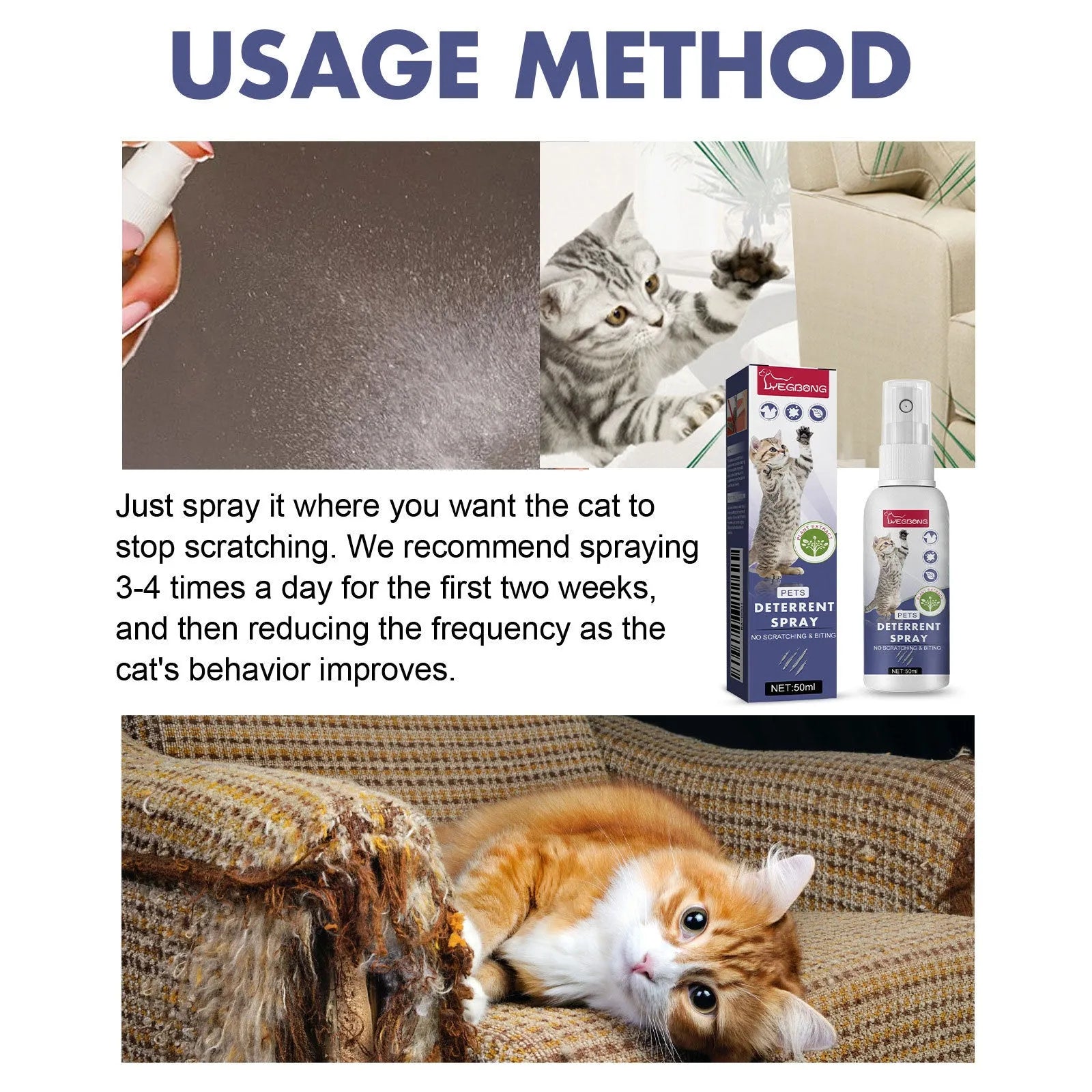 50ml pet spray bottle in box for deterring dog and cat scratching on furniture