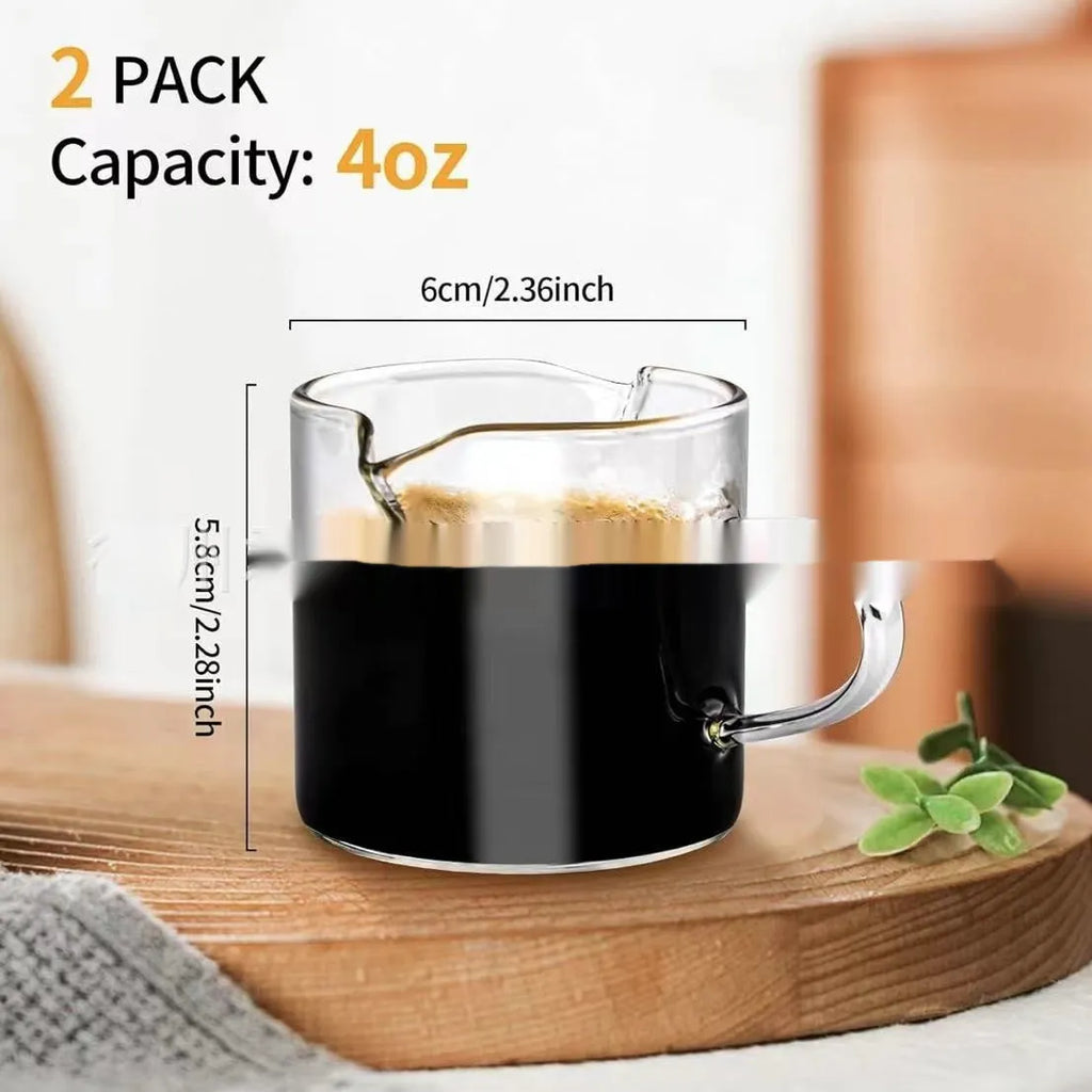Transparent white double mouth glass coffee cups, shown as a set.