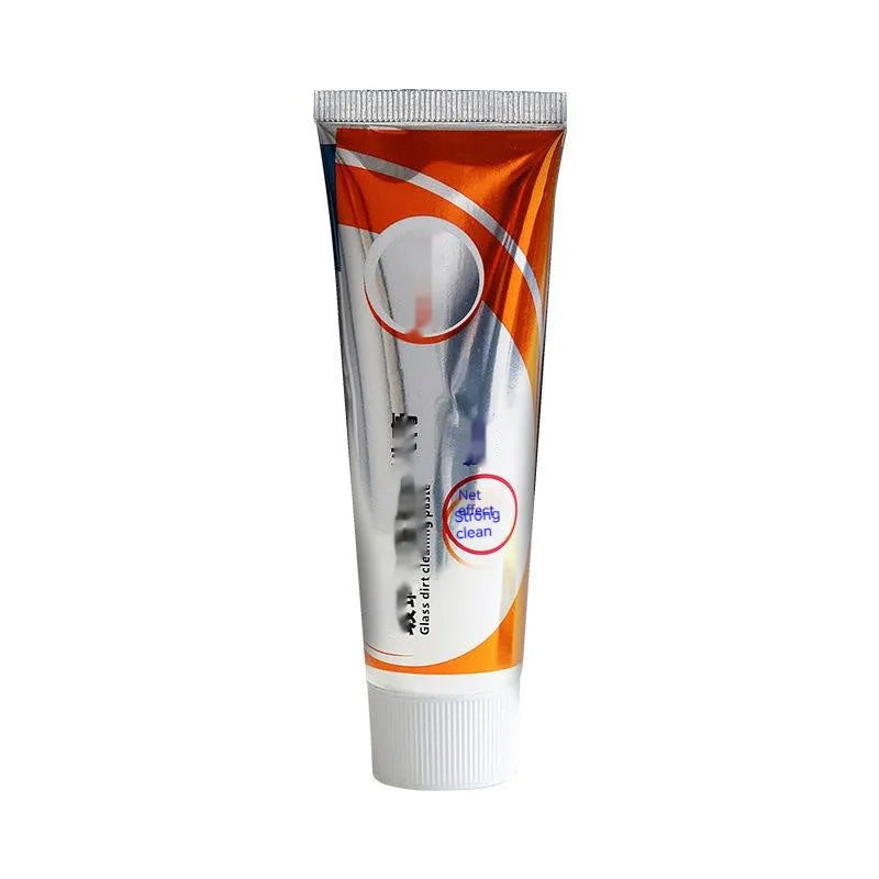 White 65ml tube of car windscreen cleaning paste and a sponge mop for oil stain removal on glass.