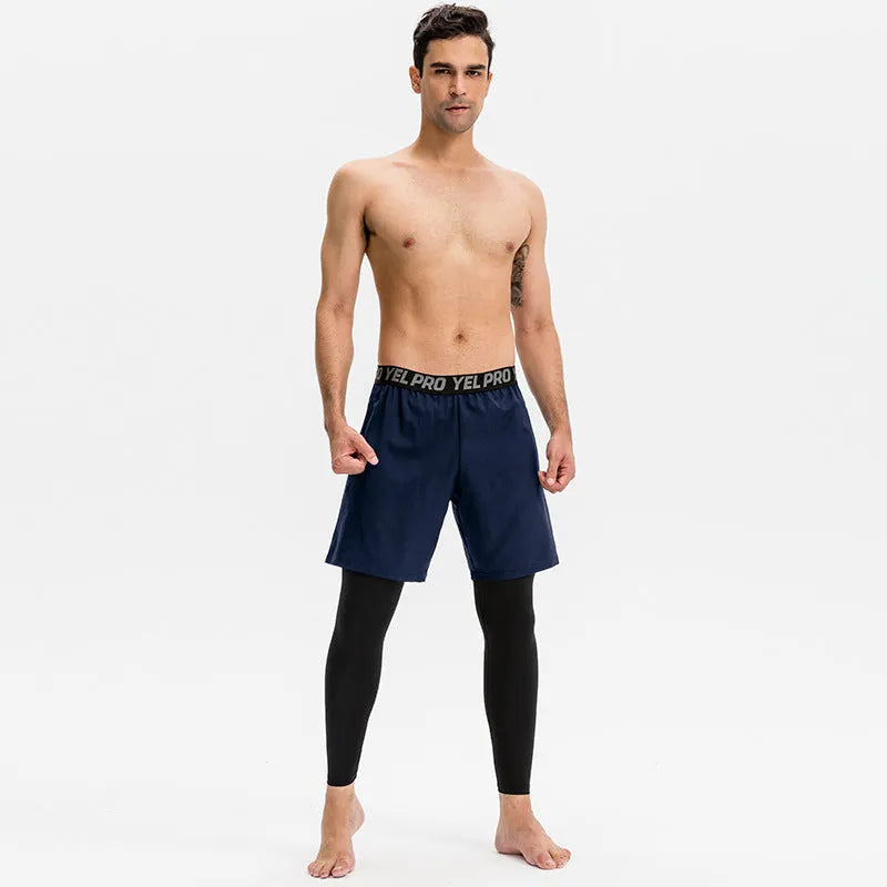 Men's grey quick-drying high elastic tight sports pants for fitness and running.