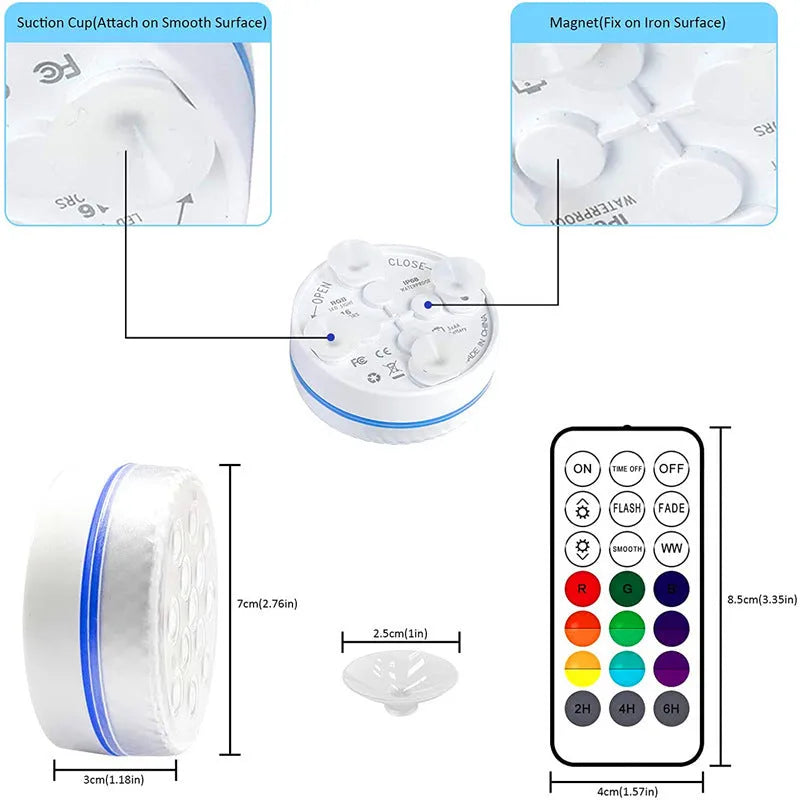 IP68 waterproof remote control colour changing LED diving light for garden decoration