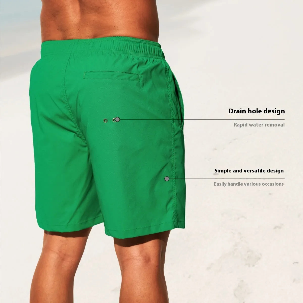Men's quick-drying nylon sports casual shorts in solid colours with straight leg opening