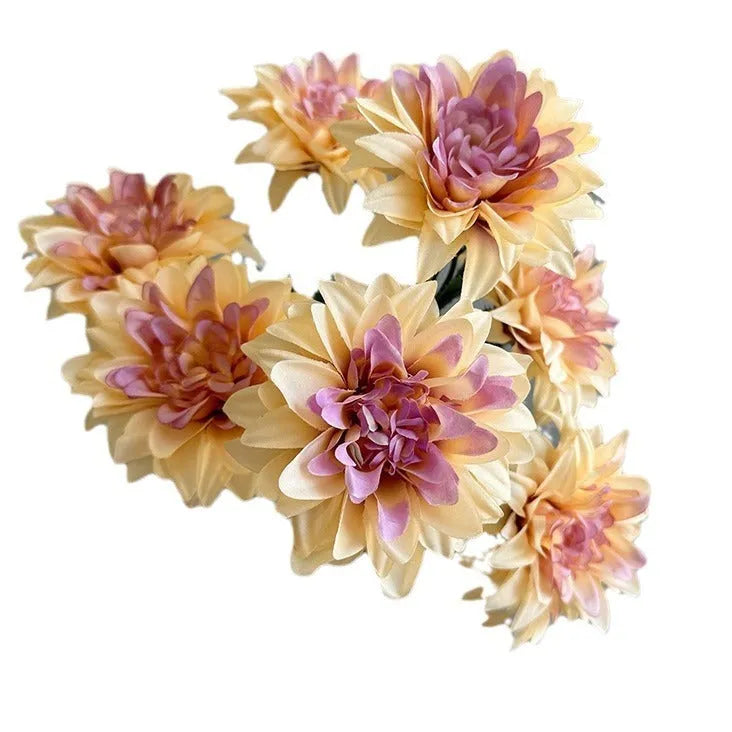 Dahlia desktop display fan holding fake flowers silk rose peony bunch multicolour