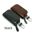 Genuine leather car key case with frosted finish showing black and brown colour options