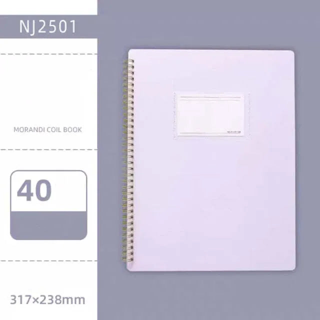 Morandi blue PP A4 coil file book with 20 display sheets on a white background