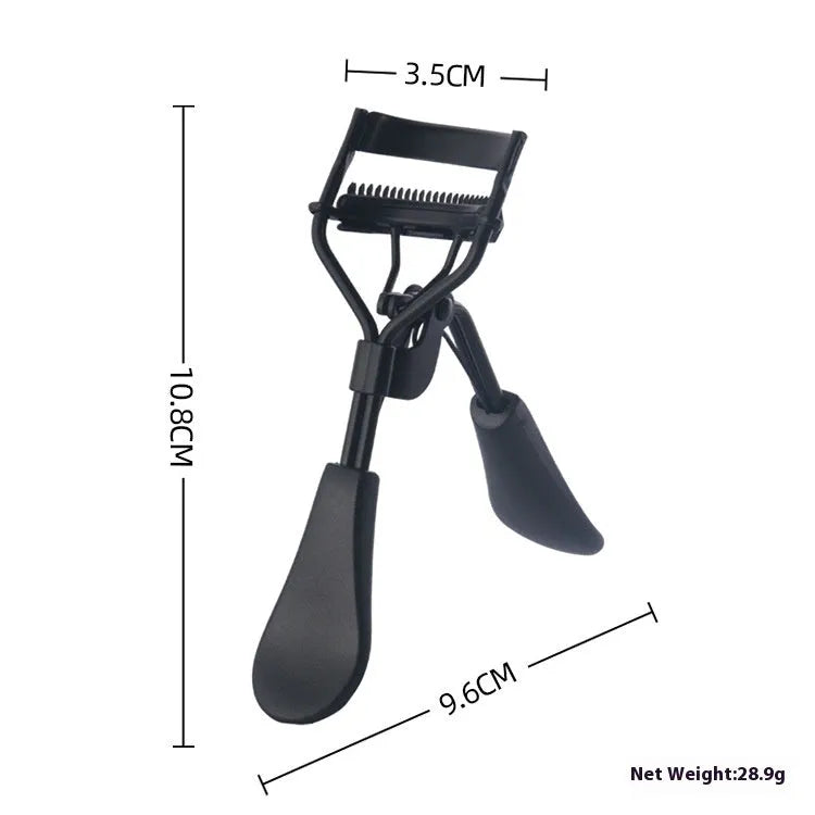 A4 with comb eyelash curler in black with ribbon comb detail, carbon steel and ABS construction
