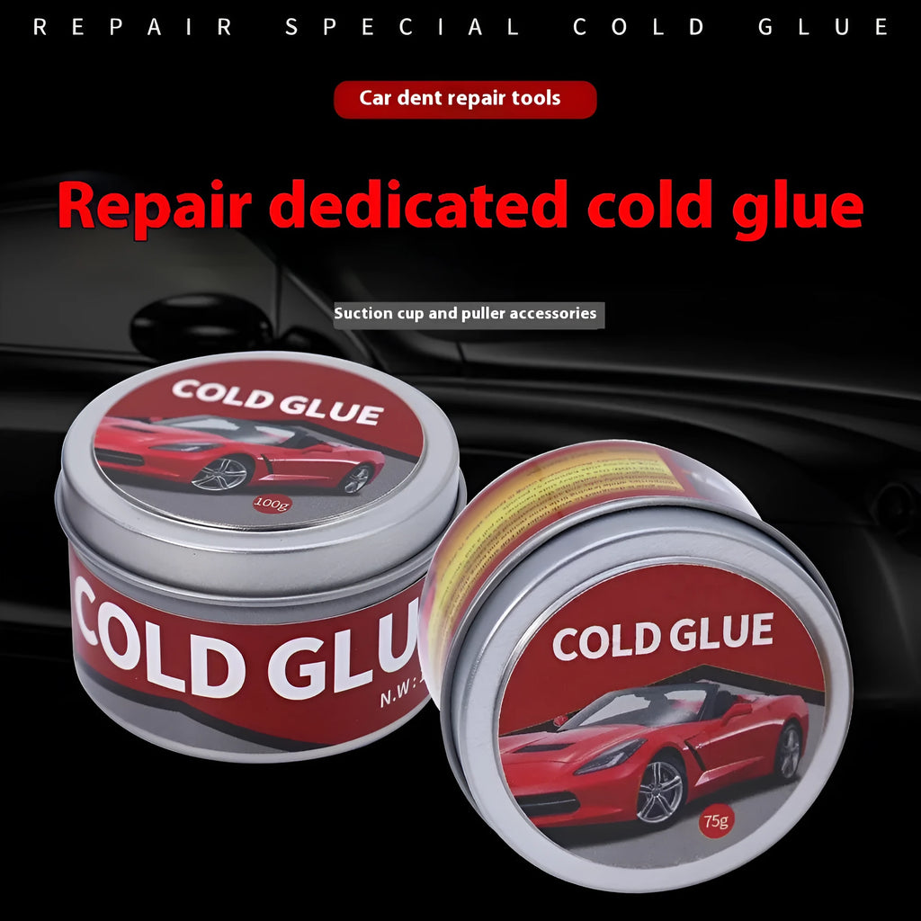 Container of special cold glue for automobile depression repair.