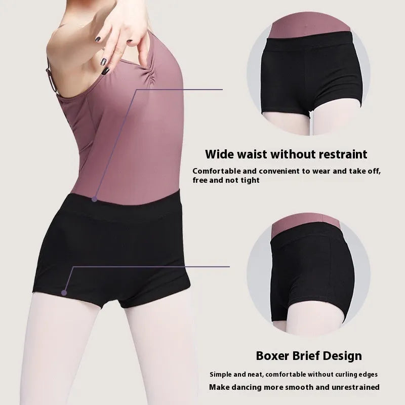 Black cotton women's dance shorts for ballet practice and fitness exercise