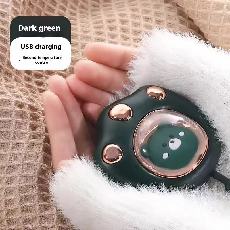 USB-powered hand warmer and power bank unit with a digital display in various colours.