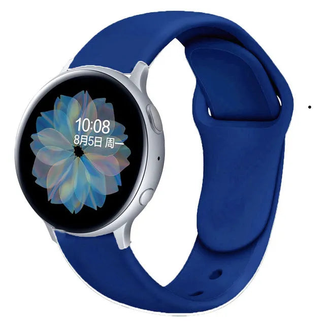 Samsung Galaxy Active 2 black silicone replacement strap with reverse buckle in 20mm width.