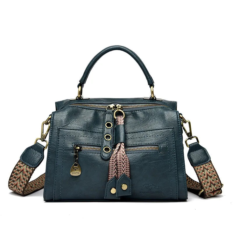 Women's soft PU crossbody bag in horizontal square shape with sandwich pocket