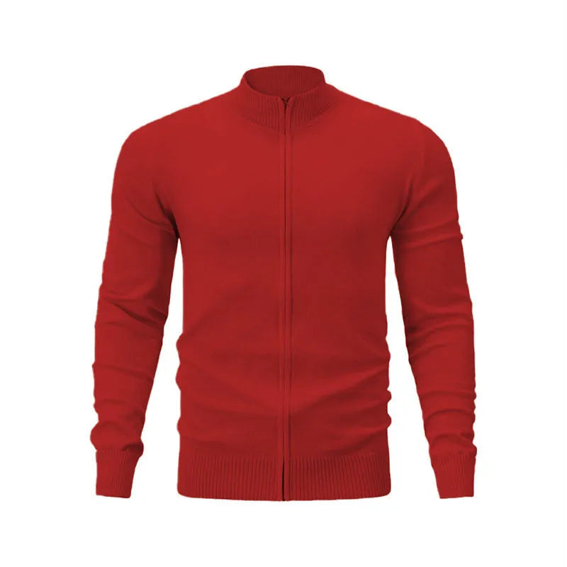 Man wearing a grey stand collar zip-up casual sweater