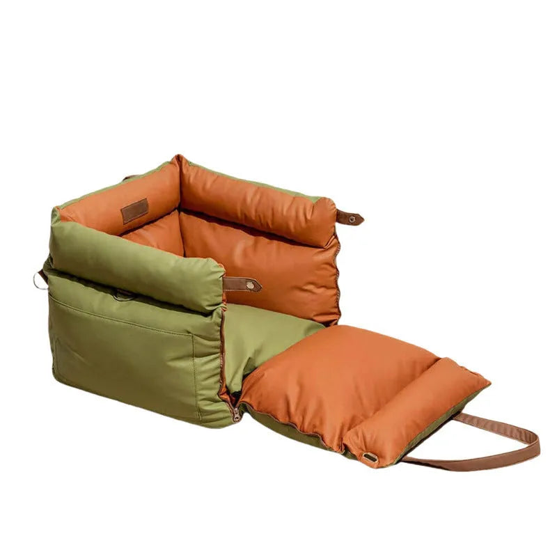 Green waterproof pet car nest with removable cover for dogs, dimensions 55cm by 50cm by 45cm