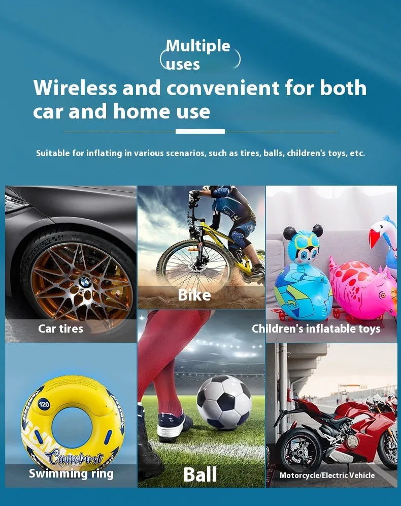 Mini wireless handheld air pump with power bank and flashlight for car and bike tyre inflation