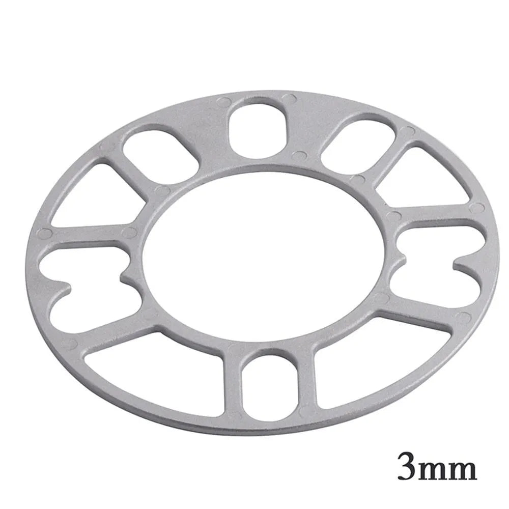Automotive wheel hub widening gasket or spacer in 3mm, 5mm, 8mm, and 10mm thickness options.
