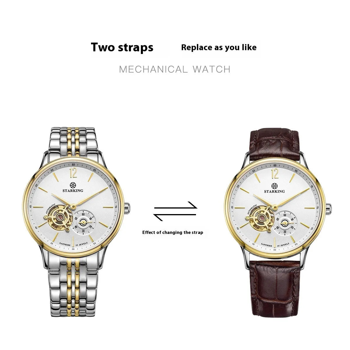 Men's automatic mechanical business watch with sapphire crystal glass and stainless steel case