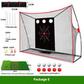 Golf swing wedge training net kit with 3-hole cross target, straw mat, practice balls and accessories