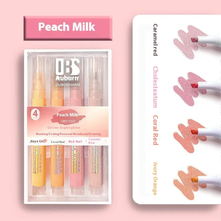 Sparkling Star River set of four glitter highlighter pens in assorted pastel colours with slanted tips.