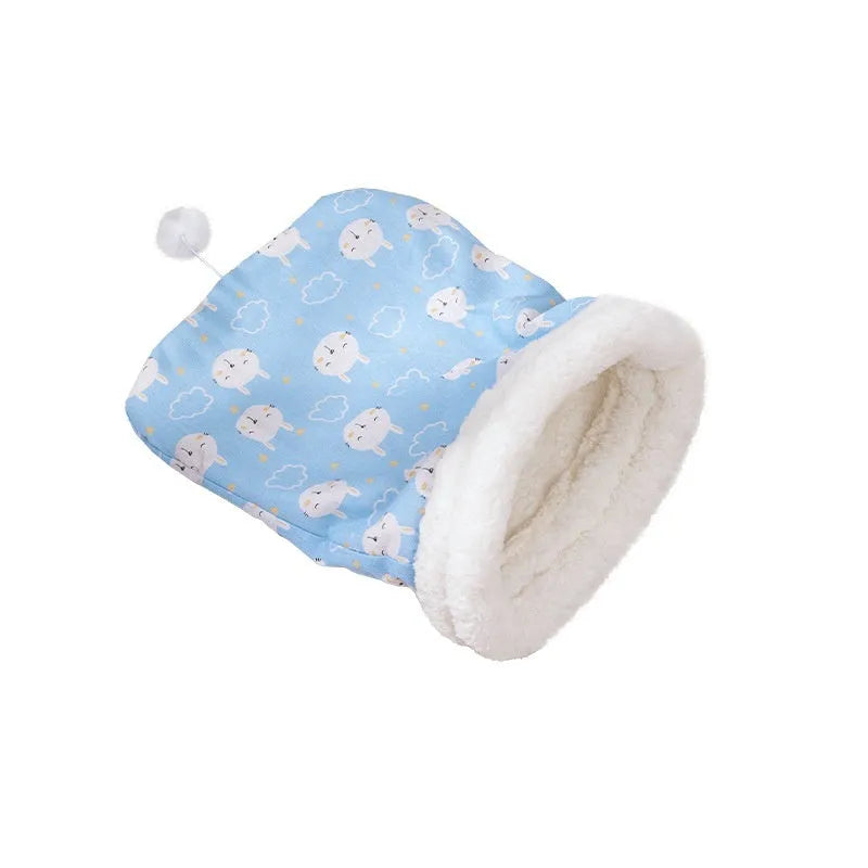 Flannel cat sleeping bag bed measuring 50 by 40 centimetres in three colour designs