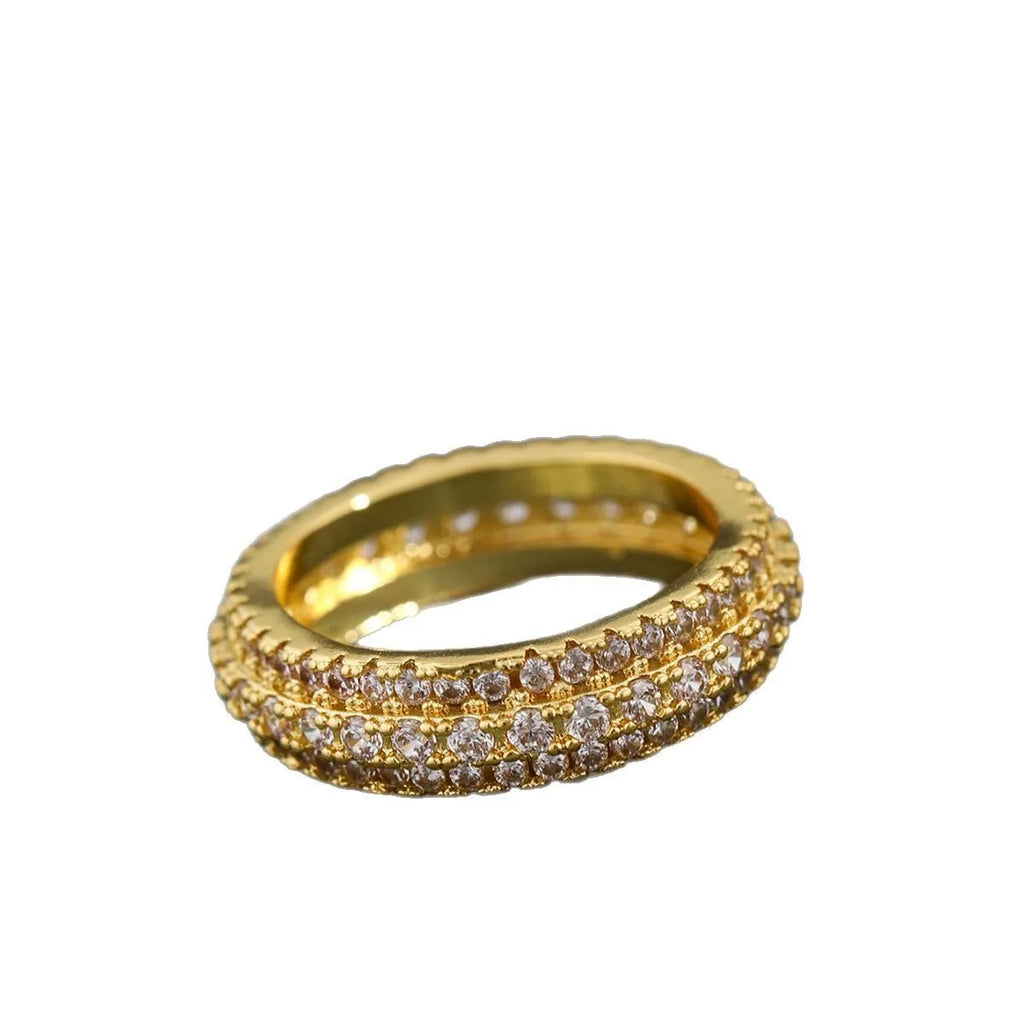 Geometric unisex ring with triangular zircon stone in white gold, yellow gold, or two-tone finish