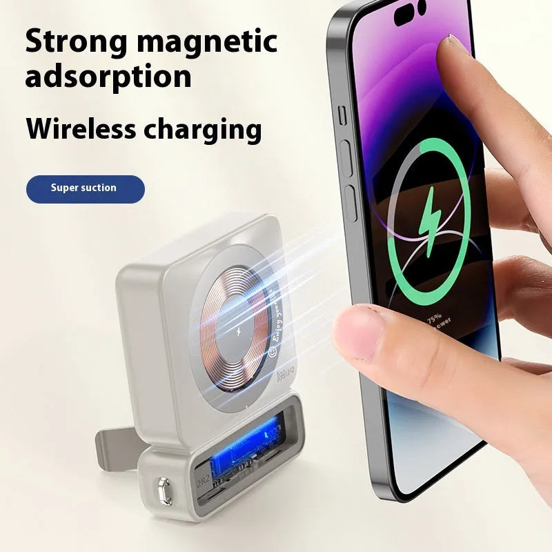 Large capacity 10000mAh 225W fast charging wireless magnetic power bank in retro gray