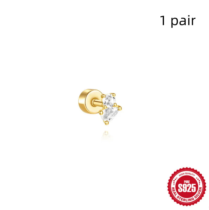 S925 sterling silver flat column thread geometric ear bone stud in a gold tone finish.