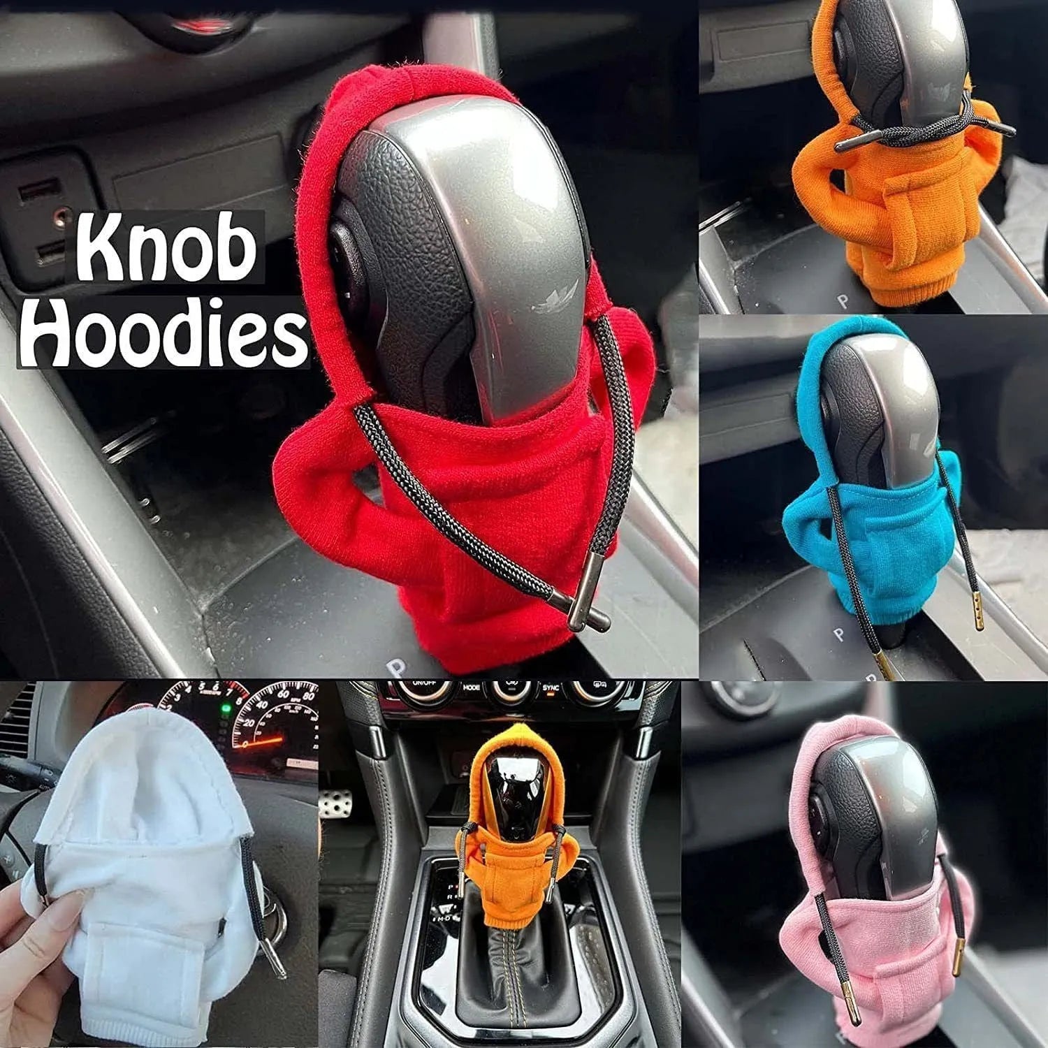 Cloth car gear shift knob cover in multiple colours, shown with 13cm by 8cm dimensions.