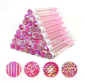Disposable mascara brushes in protective transparent tubes with spiral brush heads in blue, green, pink, and purple colours