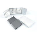Mini tri-fold Bluetooth keyboard shown unfolded and folded, black colour option