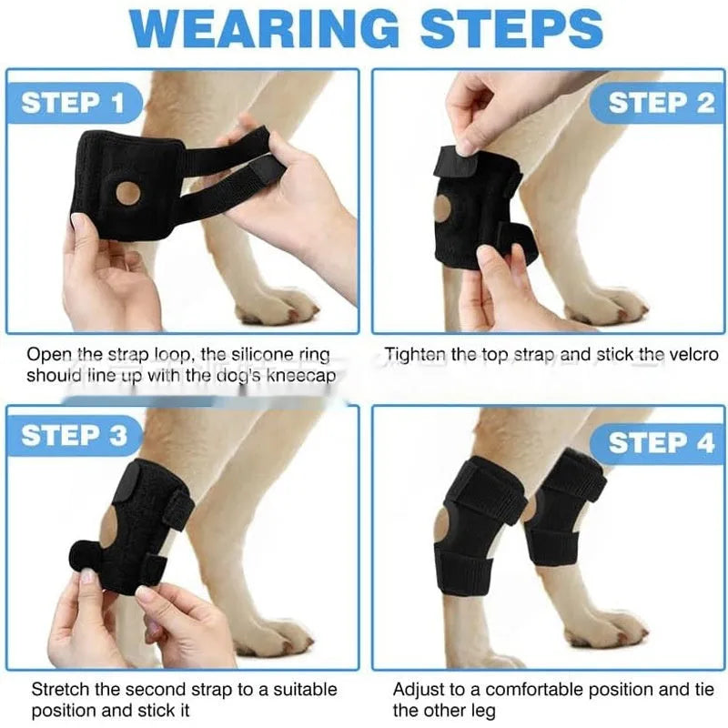Black polyester leg guard for dog joint support and ACL tear rehabilitation