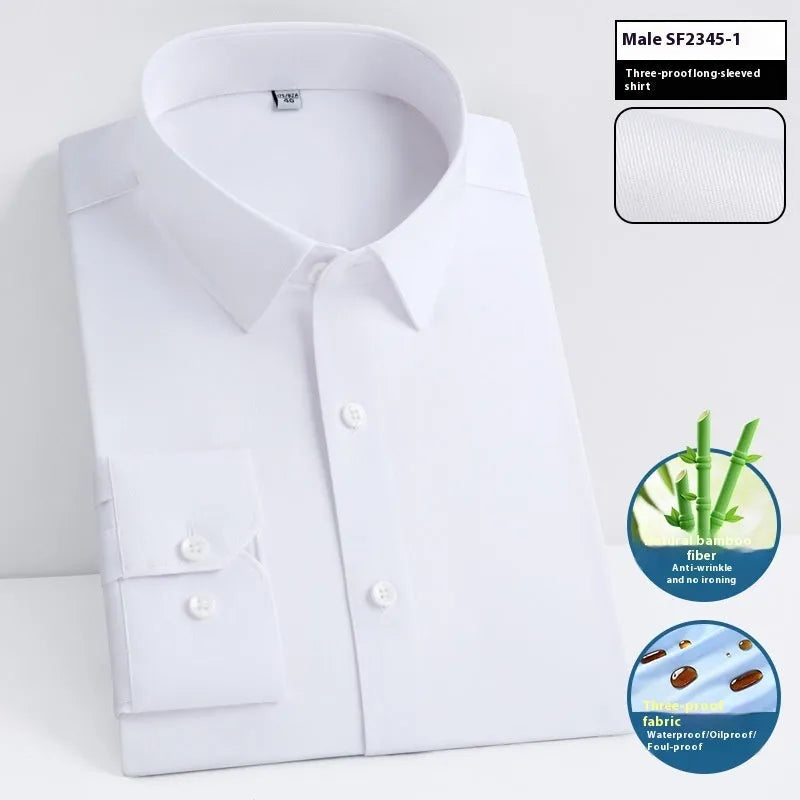 Men's slim fit bamboo fibre business shirt with square collar, shown in a solid colour.
