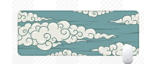 Japanese simple style cloud pattern desk mat with natural rubber non-slip backing in multiple size options